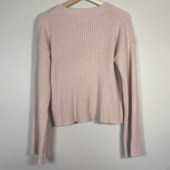 Lini Ribbed Crew Neck Sweater Size M Blush Pink Flare Sleeve Cropped Preppy - Picture 4 of 7